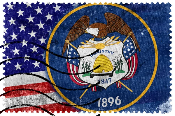 USA i Flaga stanu Utah - stary znaczek — Zdjęcie stockowe