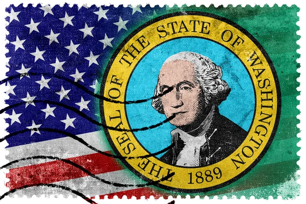 USA and Washington State Flag - old postage stamp