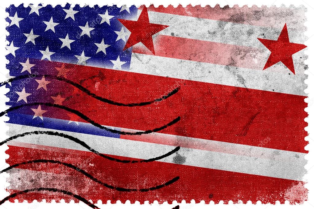 USA and Washington DC Flag - old postage stamp