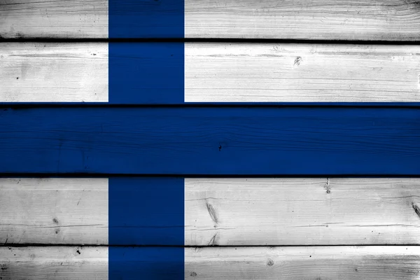 Finlandia Bandiera su fondo legno — Foto Stock