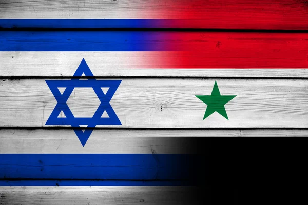 Israel and Syria Flag on wood background — Stock Photo, Image