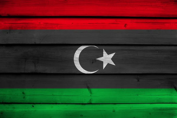 Libië vlag op hout achtergrond — Stockfoto