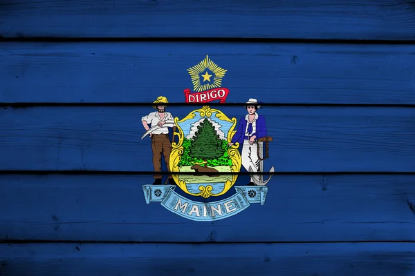 缅因州州旗上木背景 — 图库照片