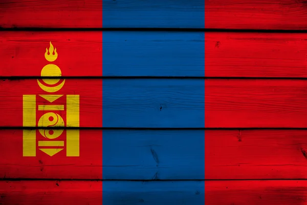 Mongolia Bandiera su fondo legno — Foto Stock