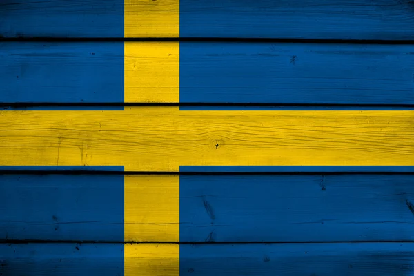 Zweden vlag op hout achtergrond — Stockfoto