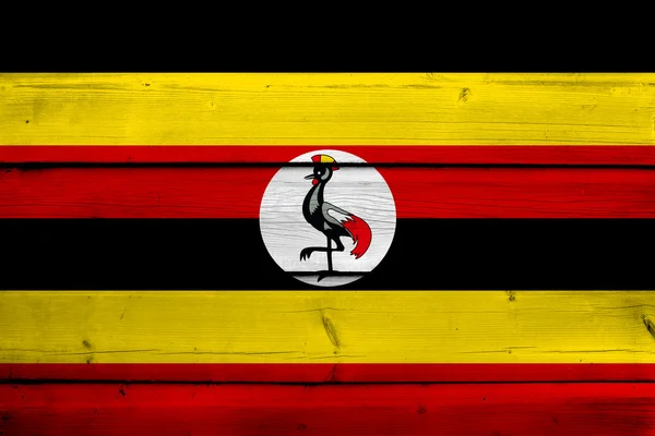 Uganda Flag on wood background — Stock Photo, Image