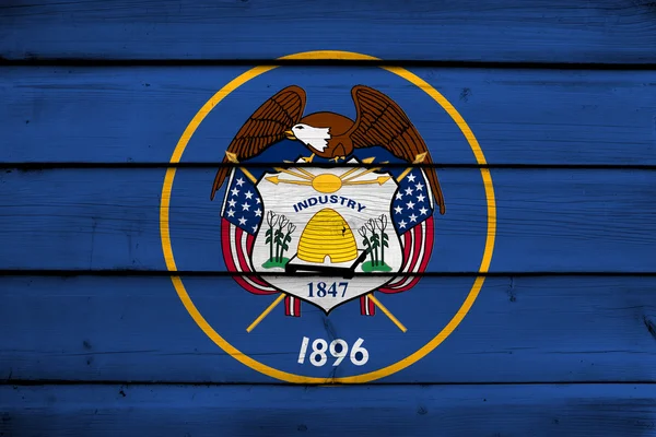 犹他州州旗上木背景 — 图库照片