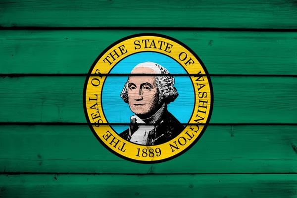 Stato di Washington Bandiera su sfondo legno — Foto Stock