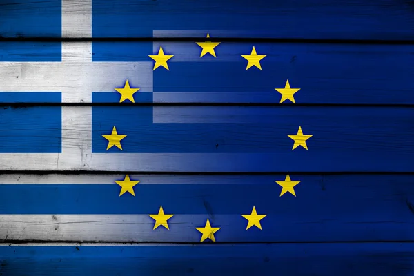 Greece and European Union Flag on wood background — Stock Photo, Image