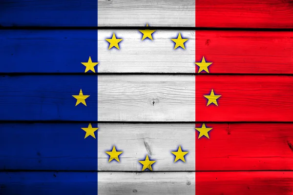 France et Union européenne Drapeau sur fond bois — Photo