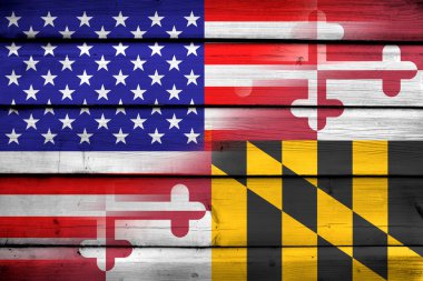 ABD ve Maryland Devlet bayrağı ahşap arka plan üzerinde