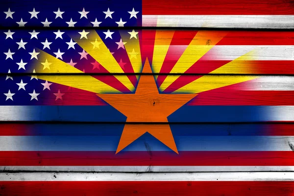 USA and Arizona State Flag on wood background — Stock Photo, Image