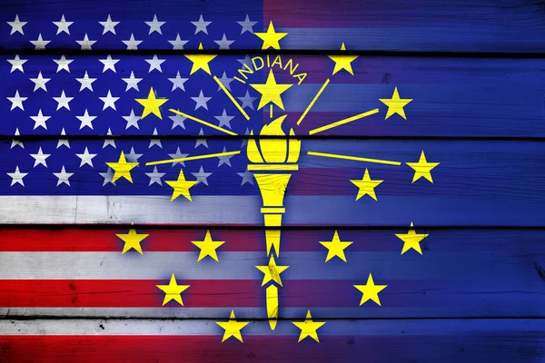 Bandera de Estados Unidos e Indiana sobre fondo de madera —  Fotos de Stock