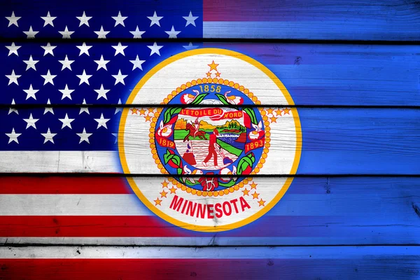USA and Minnesota State Flag on wood background — Stock Photo, Image
