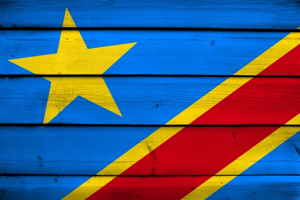 République démocratique du Congo Drapeau sur fond de bois — Photo