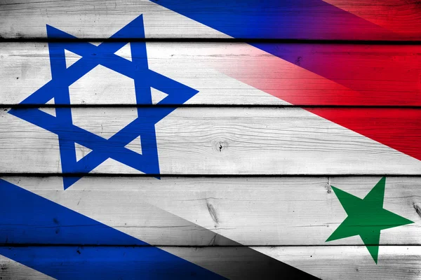 Israël en Syrië vlag op hout achtergrond — Stockfoto