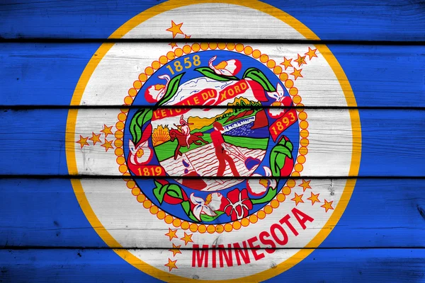 Bandera del Estado de Minnesota sobre fondo de madera — Foto de Stock