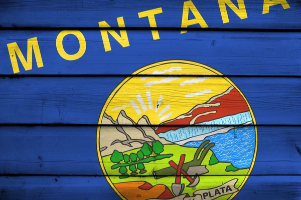 Montana State Flag on wood background — Stock Photo, Image