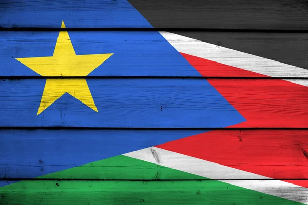 Sudan del Sud Bandiera su fondo legno — Foto Stock