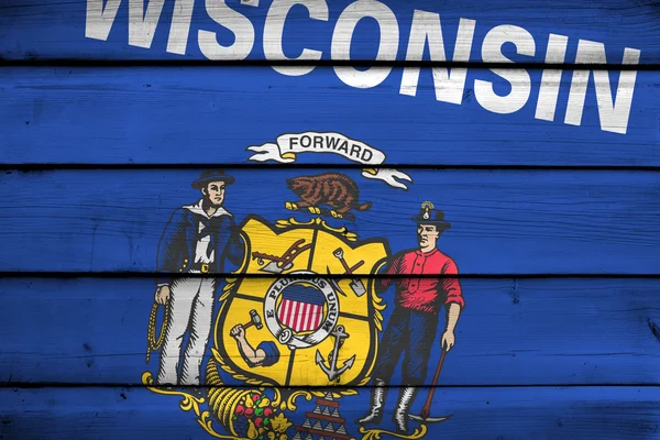 Wisconsin State Flag on wood background — Stock Photo, Image