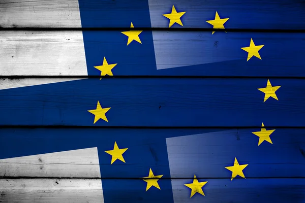 Finland and European Union Flag on wood background — Stock Photo, Image