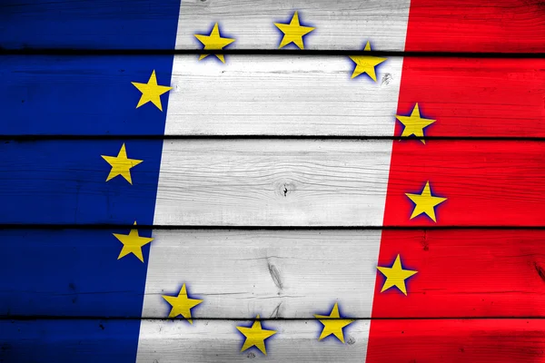 France et Union européenne Drapeau sur fond bois — Photo