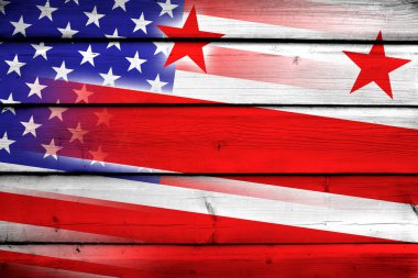 ABD ve Washington Dc bayrak ahşap arka plan üzerinde