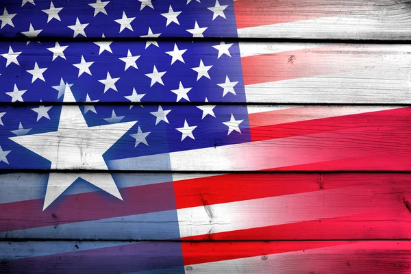 USA und Texas State Flagge auf Holz Hintergrund — Stockfoto