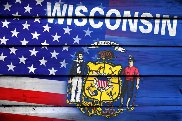 USA a Wisconsin státní vlajky na pozadí — Stock fotografie