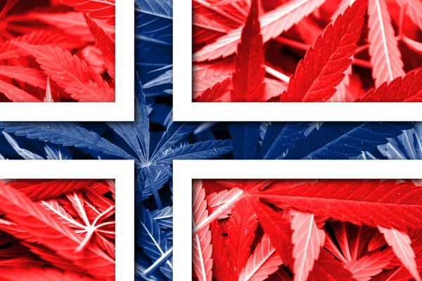 Norway Flag on cannabis background. Drug policy. Legalization of marijuana — Stock Photo, Image