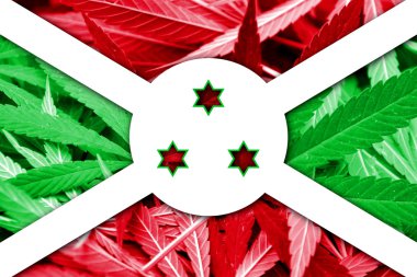 Burundi bayrağı esrar arka plan üzerinde. Uyuşturucu politikası. Marihuana yasallaştırma