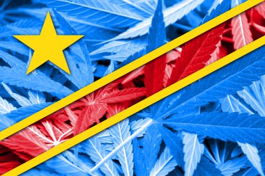 Demokratik Cumhuriyeti Kongo bayrağının esrar arka plan üzerinde. Uyuşturucu politikası. Marihuana yasallaştırma