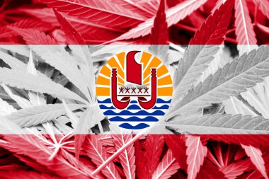 Fransız Polinezyası bayrak esrar arka plan üzerinde. Uyuşturucu politikası. Marihuana yasallaştırma