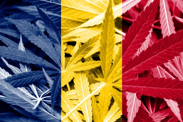 Chad Flag on cannabis background. Drug policy. Legalization of marijuana — Stock Photo, Image