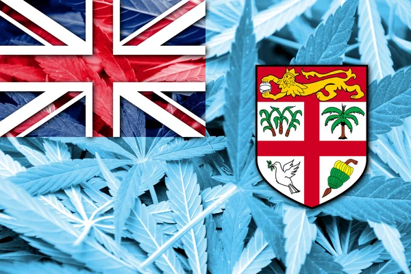 De vlag van Fiji op cannabis achtergrond. Beleid van de drug. Legalisatie van marihuana — Stockfoto