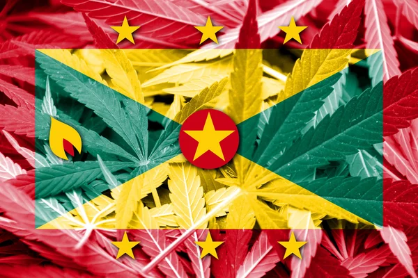 Grenada Flag on cannabis background. Drug policy. Legalization of marijuana — Stock Photo, Image