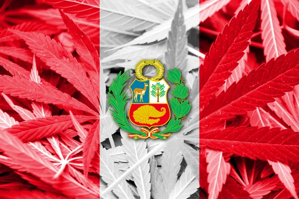Peru Flag on cannabis background. Drug policy. Legalization of marijuana — Stock Photo, Image