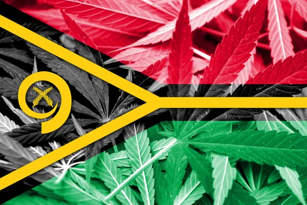 Vanuatu Bandeira sobre fundo de cannabis. Política de drogas. Legalização da maconha — Fotografia de Stock