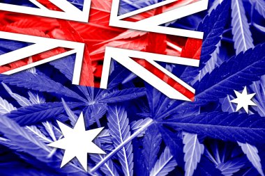 Avustralya bayrağı esrar arka plan üzerinde. Uyuşturucu politikası. Marihuana yasallaştırma