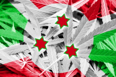 Burundi bayrağı esrar arka plan üzerinde. Uyuşturucu politikası. Marihuana yasallaştırma