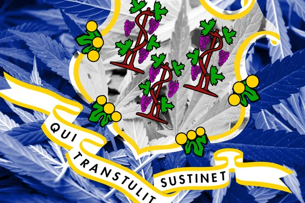 De vlag van Connecticut op cannabis achtergrond. Beleid van de drug. Legalisatie van marihuana — Stockfoto