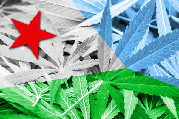 De vlag van Djibouti op cannabis achtergrond. Beleid van de drug. Legalisatie van marihuana — Stockfoto