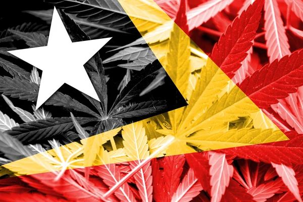 Timor Leste Bandeira sobre fundo de cannabis. Política de drogas. Legalização da maconha — Fotografia de Stock