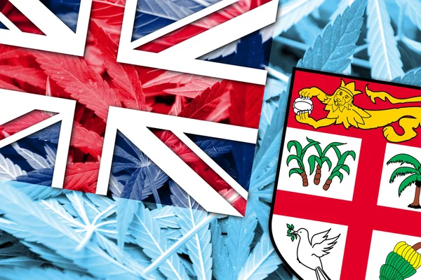 Fiji Flag on cannabis background. Drug policy. Legalization of marijuana — Stock Photo, Image