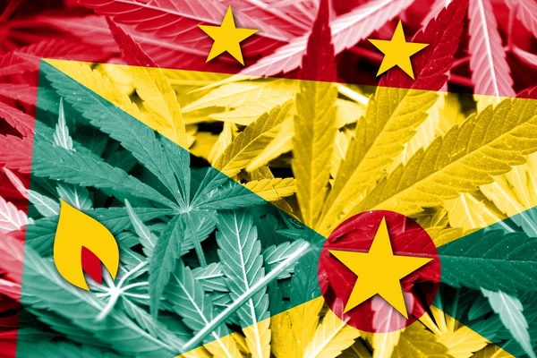 Grenada vlajka v pozadí konopí. Protidrogová politika. Legalizace marihuany — Stock fotografie