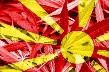 Macedonia Flag on cannabis background. Drug policy. Legalization of marijuana clipart