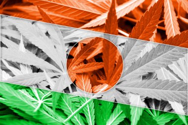 Nijer bayrak esrar arka plan üzerinde. Uyuşturucu politikası. Marihuana yasallaştırma