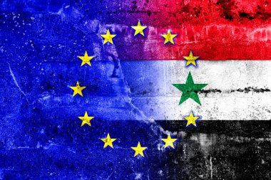 EU and Syria Flag painted on grunge wall