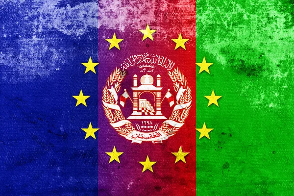 Flagge der Europäischen Union und Afghanistans im alten Look — Stockfoto