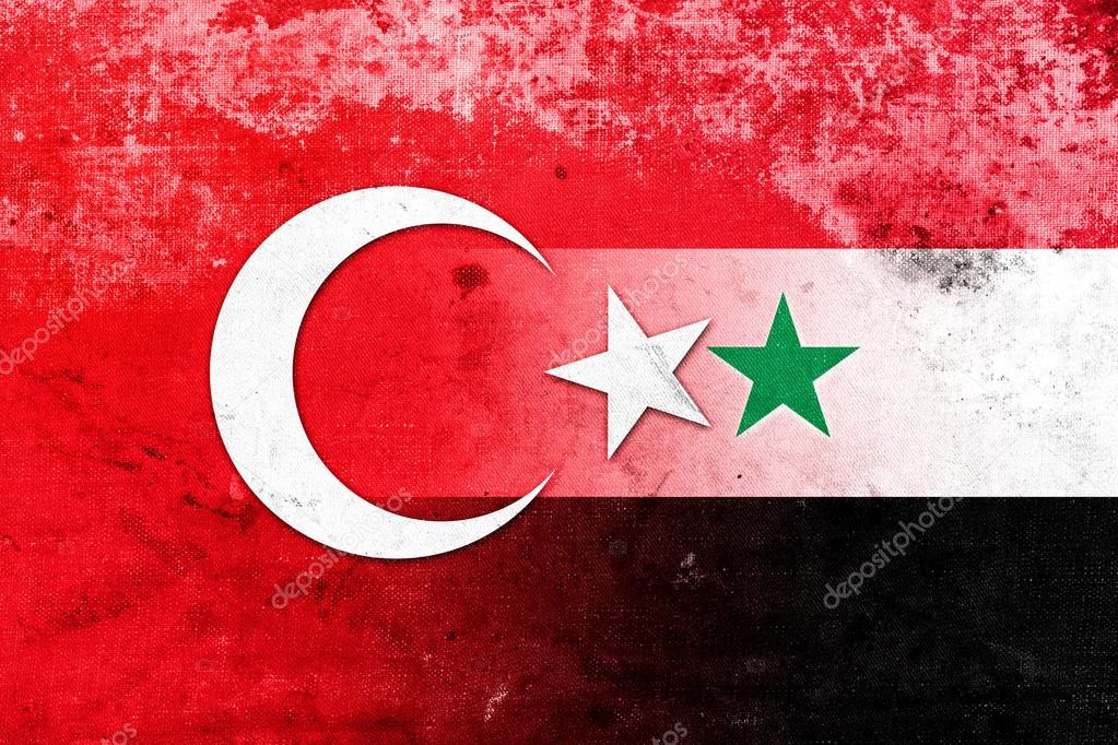 Syria and Turkey Flag with a vintage, old look